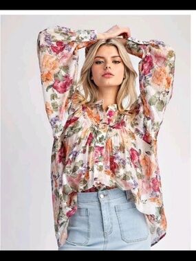 Floral Peasant Blouse - Multi Floral